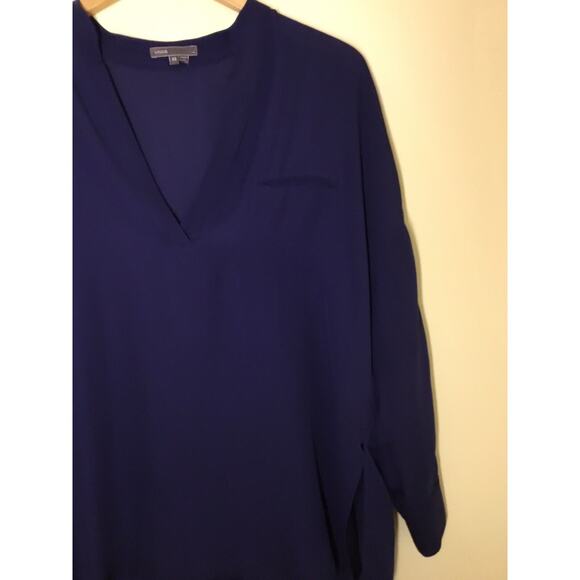 Vince navy blue silk V-neck long sleeve tunic Top Sz XS Oversize fit - Picture 6 of 7